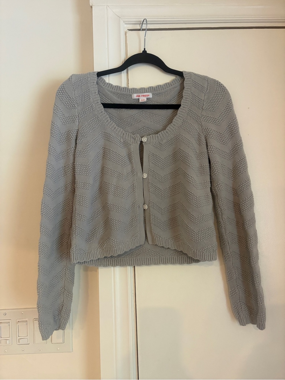 Joe Fresh Gray Cropped Chevron Knit Cardigan
